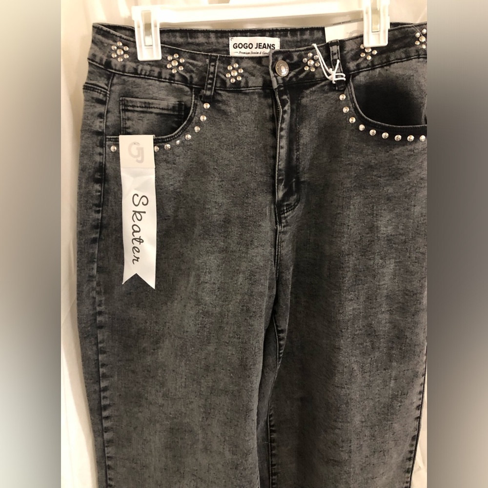 Black wash silver studded‎ high rise steampunk style skater jeans size 14 new